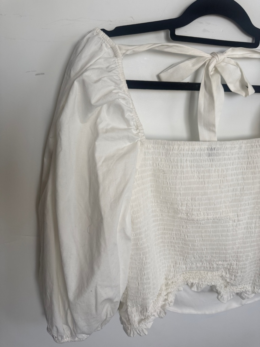 Wayf Cream Ruched Square-Neck Tie-Back Blouse - Picture 4 of 4